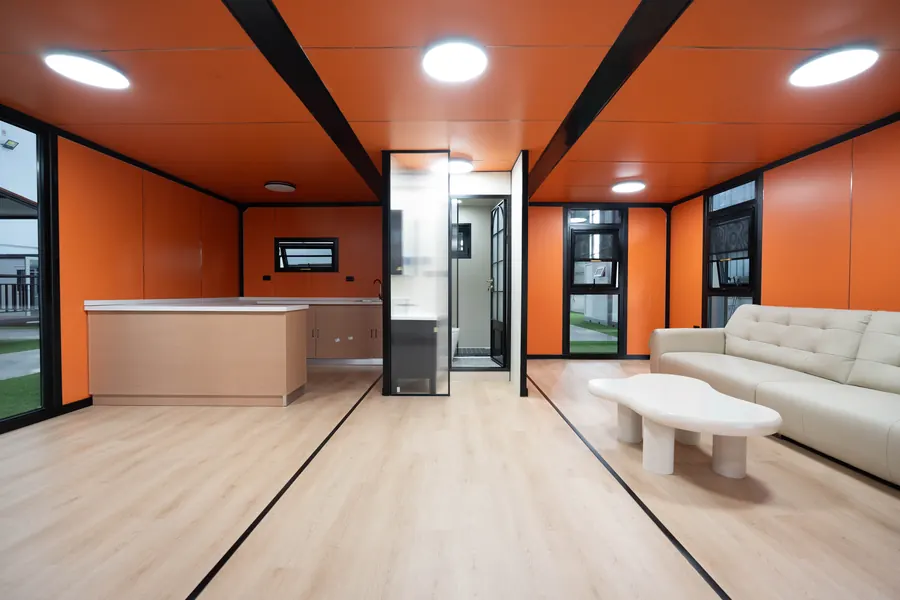 Open-plan kitchen and living area inside the expandable house