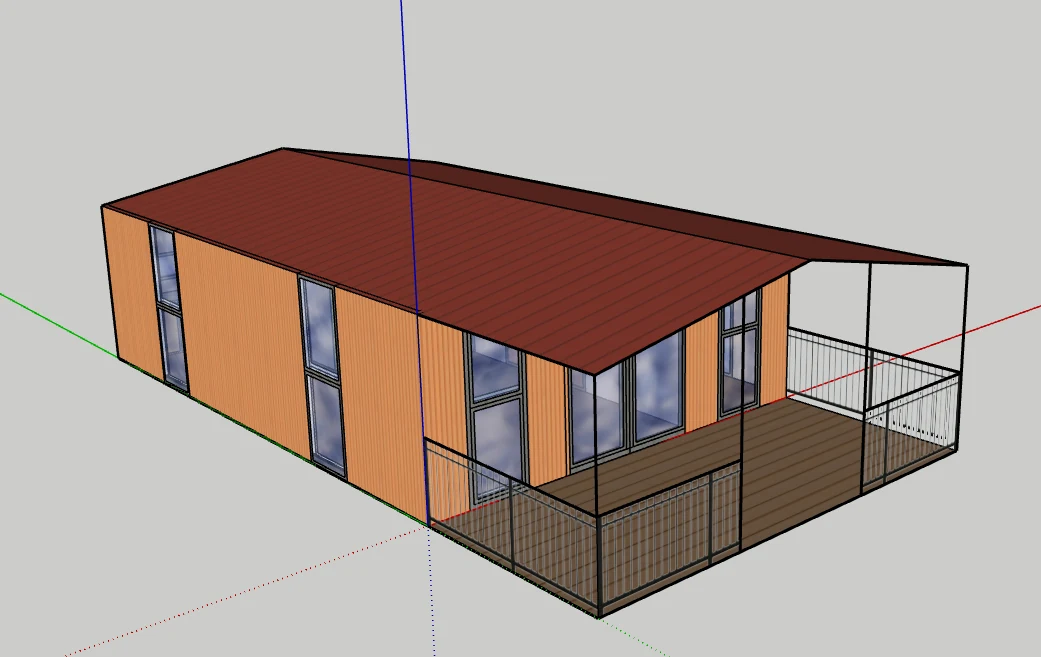 Front veranda design for a customized double-wing expandable house