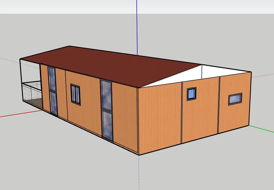 Rear elevation of a custom orange double-wing expandable house