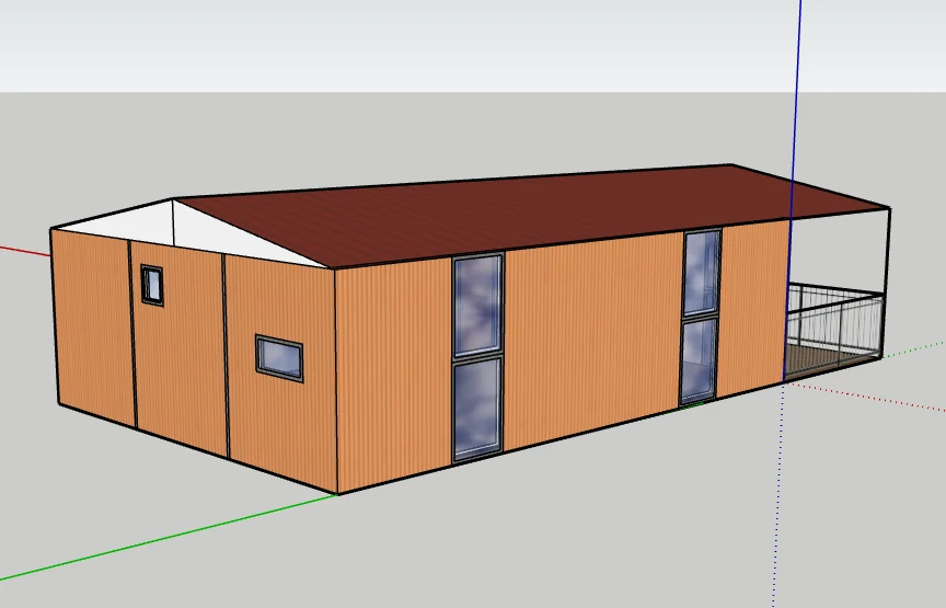 Side elevation of a custom double-wing expandable house