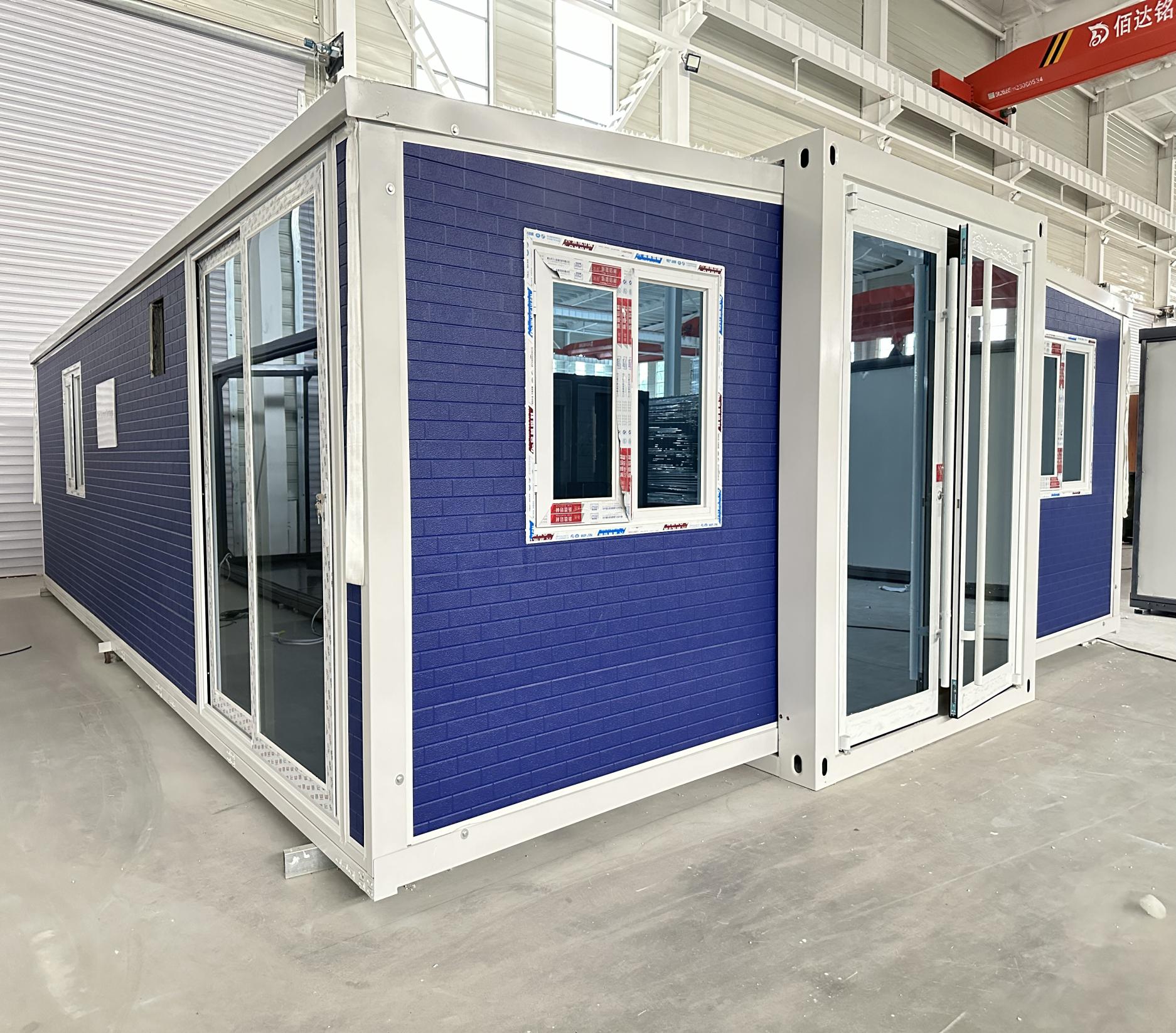 30 ft blue double-wing expandable house in the factory