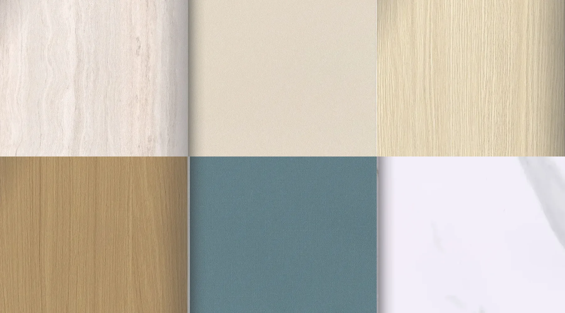 Selected travertine, neutral, wood, fabric and marble-look interior wall panel finishes