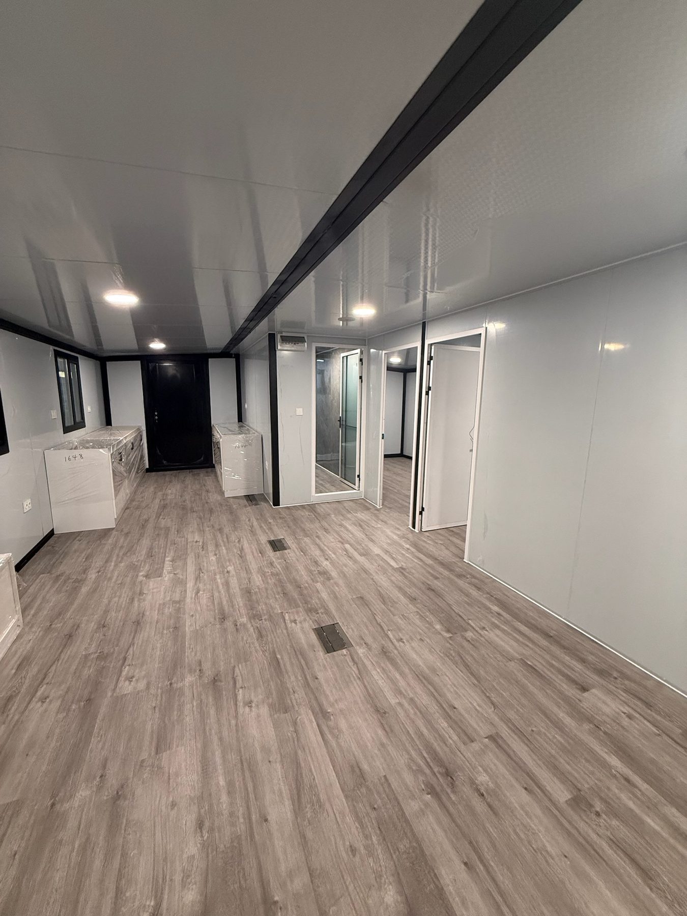 Completed modular house room with integrated lighting
