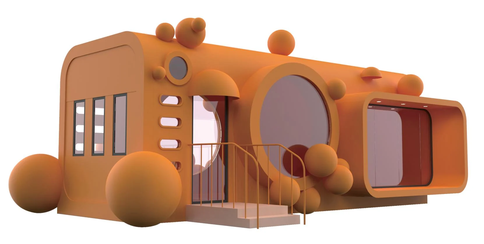 S1 orange sculptural themed homestay cabin