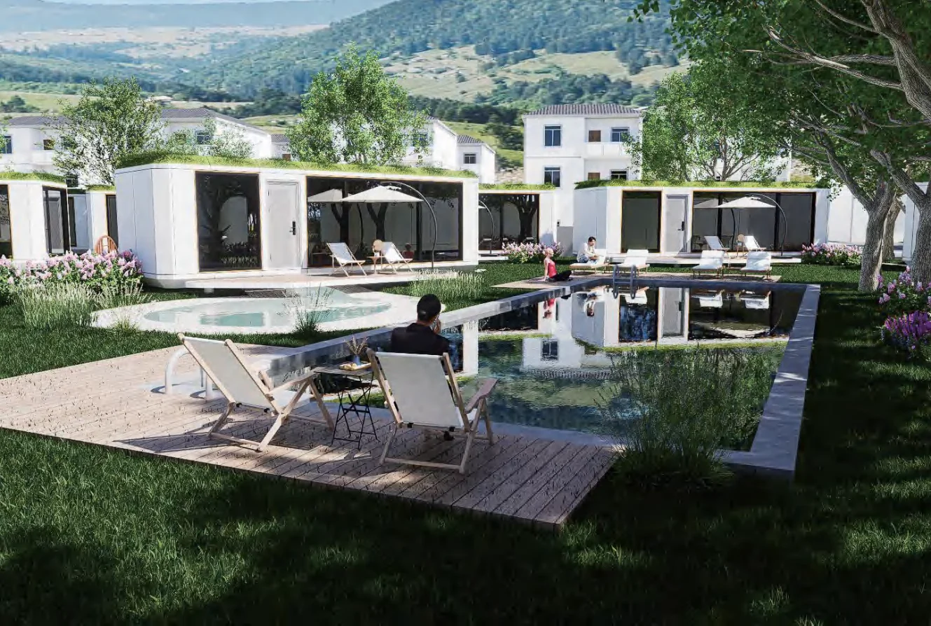Concept of a landscaped resort cluster using capsule modules