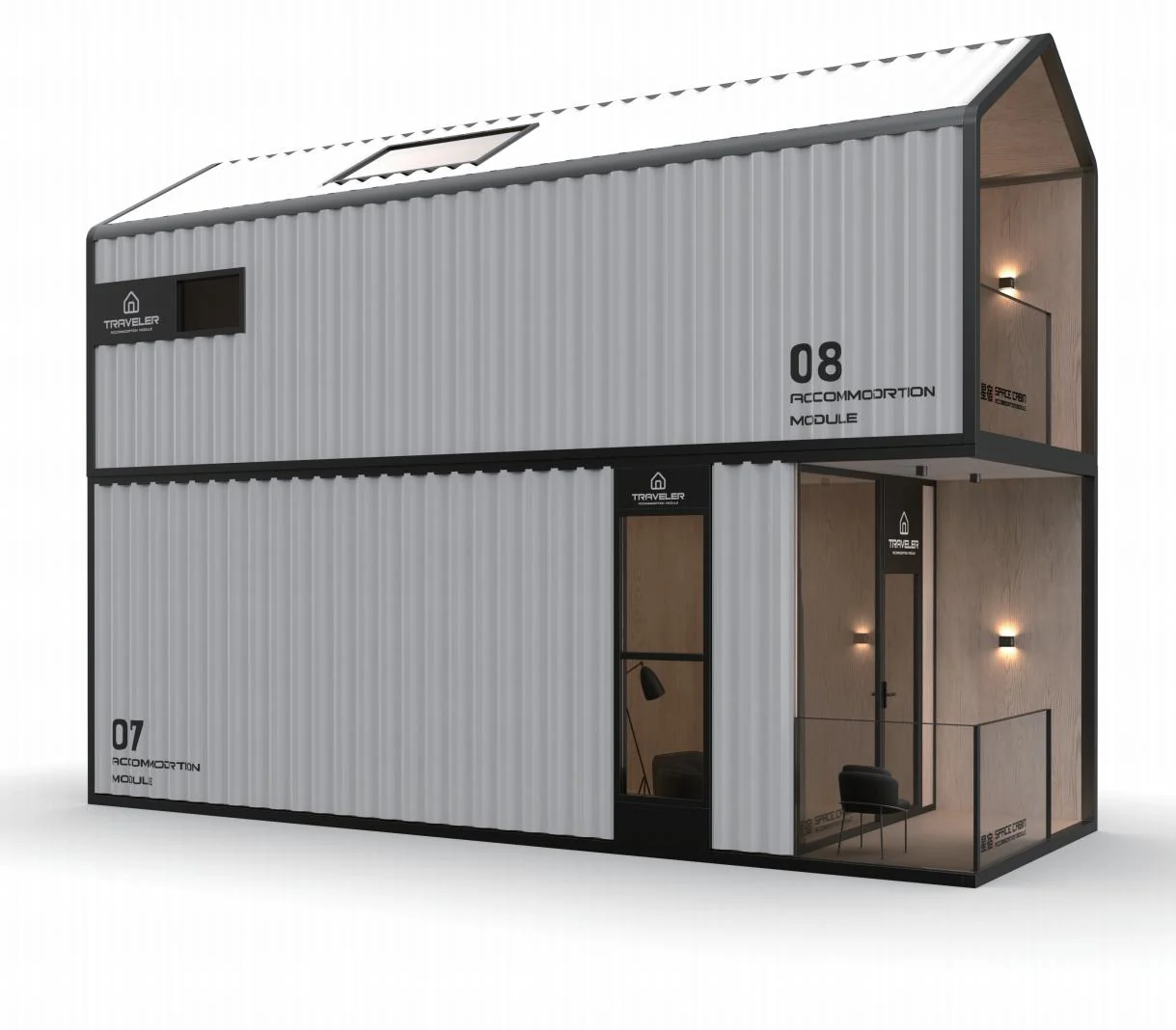 T07 and T08 stacked two-storey capsule house assembly